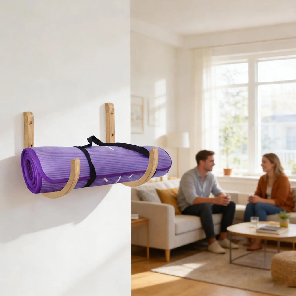 Yoga Mat Storage 2 Pieces Wooden with Screws Yoga Accessories Exercise Mat Rack for Home Indoor Workout Equipment Resistance