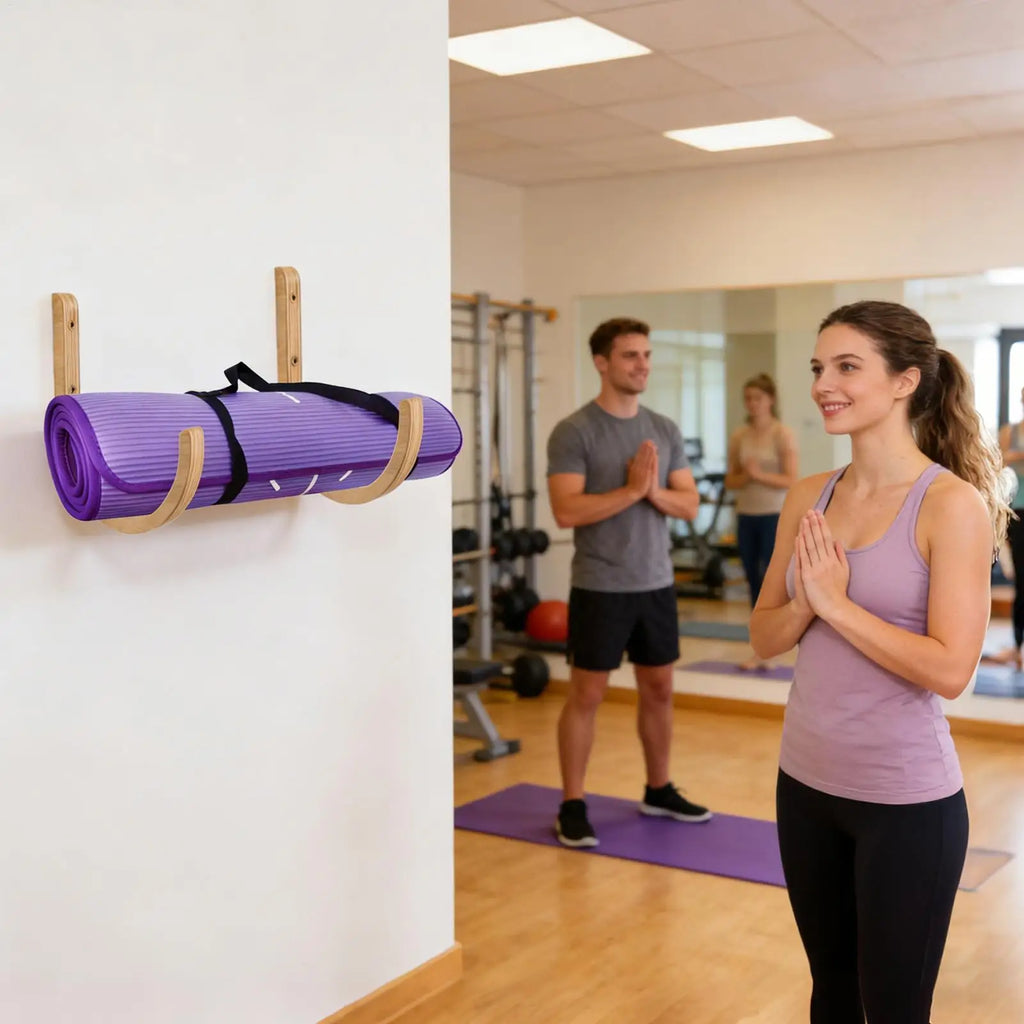 Yoga Mat Storage 2 Pieces Wooden with Screws Yoga Accessories Exercise Mat Rack for Home Indoor Workout Equipment Resistance