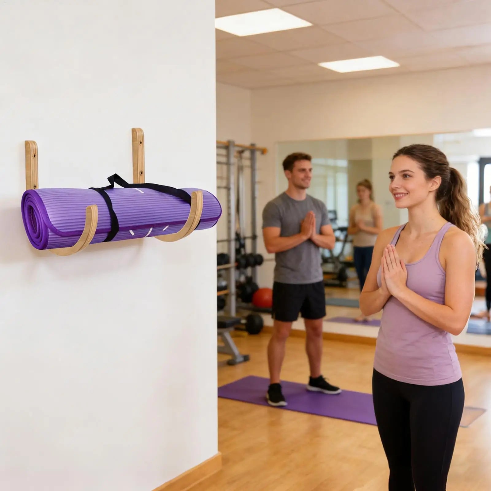 Yoga Mat Storage 2 Pieces Wooden with Screws Yoga Accessories Exercise Mat Rack for Home Indoor Workout Equipment Resistance