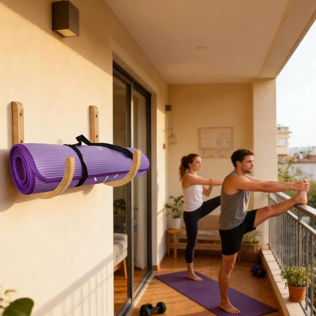 Yoga Mat Storage 2 Pieces Wooden with Screws Yoga Accessories Exercise Mat Rack for Home Indoor Workout Equipment Resistance