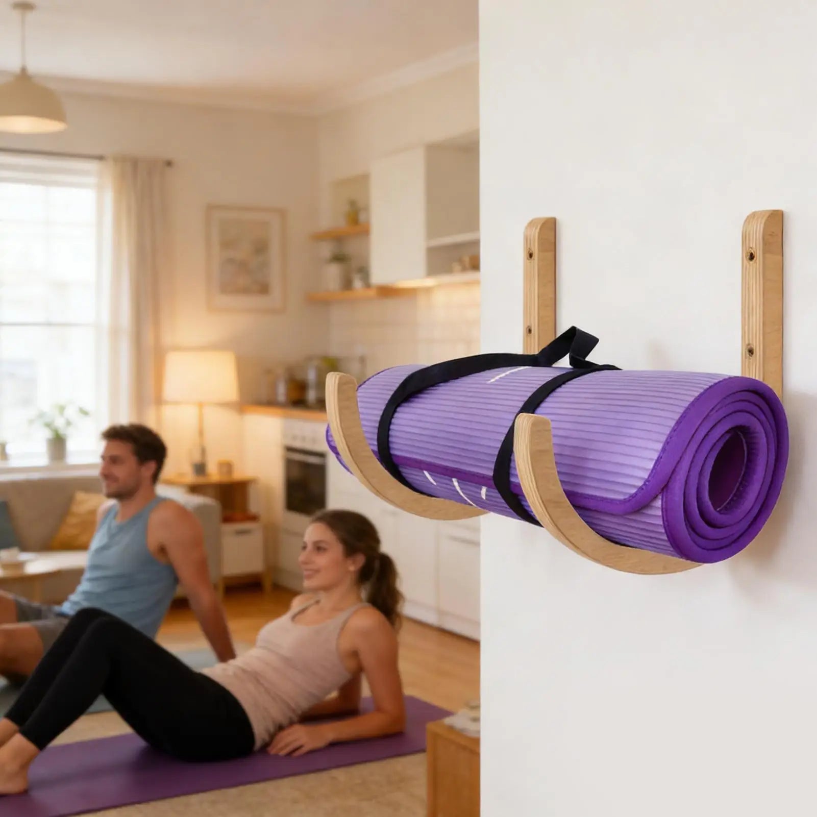 Yoga Mat Storage 2 Pieces Wooden with Screws Yoga Accessories Exercise Mat Rack for Home Indoor Workout Equipment Resistance