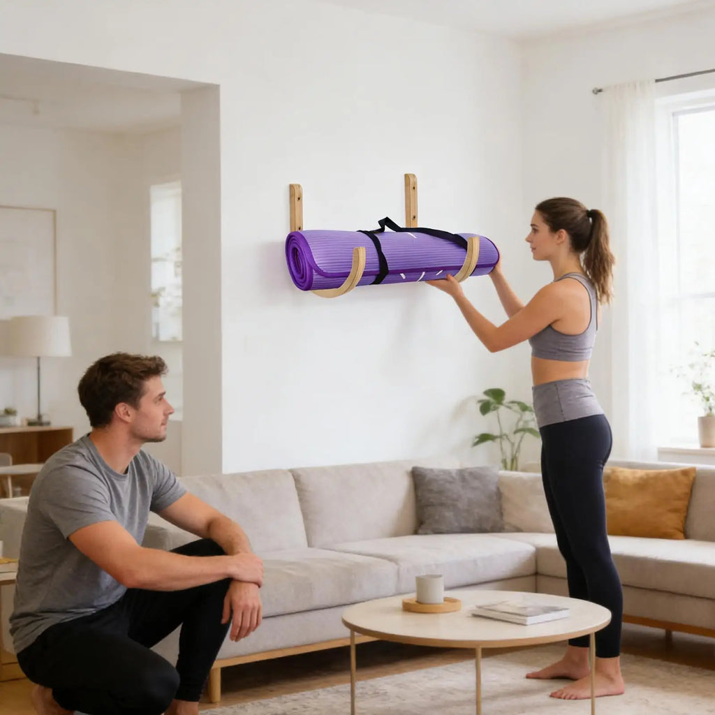Yoga Mat Storage 2 Pieces Wooden with Screws Yoga Accessories Exercise Mat Rack for Home Indoor Workout Equipment Resistance